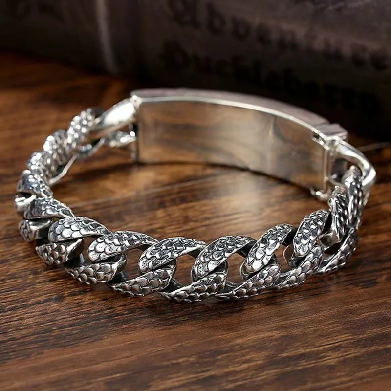 S925 Thai Silver Vintage National Style Long Brand Leading Bolt Bracelet Men's Bracelet Chain New Style Dominant Fashion