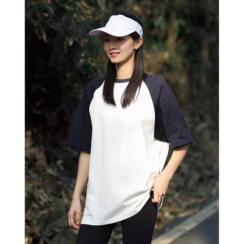 Summer 260g Cool Feeling Sunscreen Breathable Quick-Drying Round-neck Color-Contrast Shoulder-Placed Short-Sleeve T-Shirt
