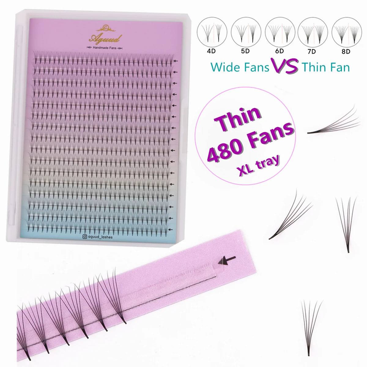 

AGUUD НОВЫЕ тонкие готовые вееры для наращивания ресниц Корейские шелковые русские объемные ресницы заостренная основа готовые узкие 480 вееры XL Mega Tray
