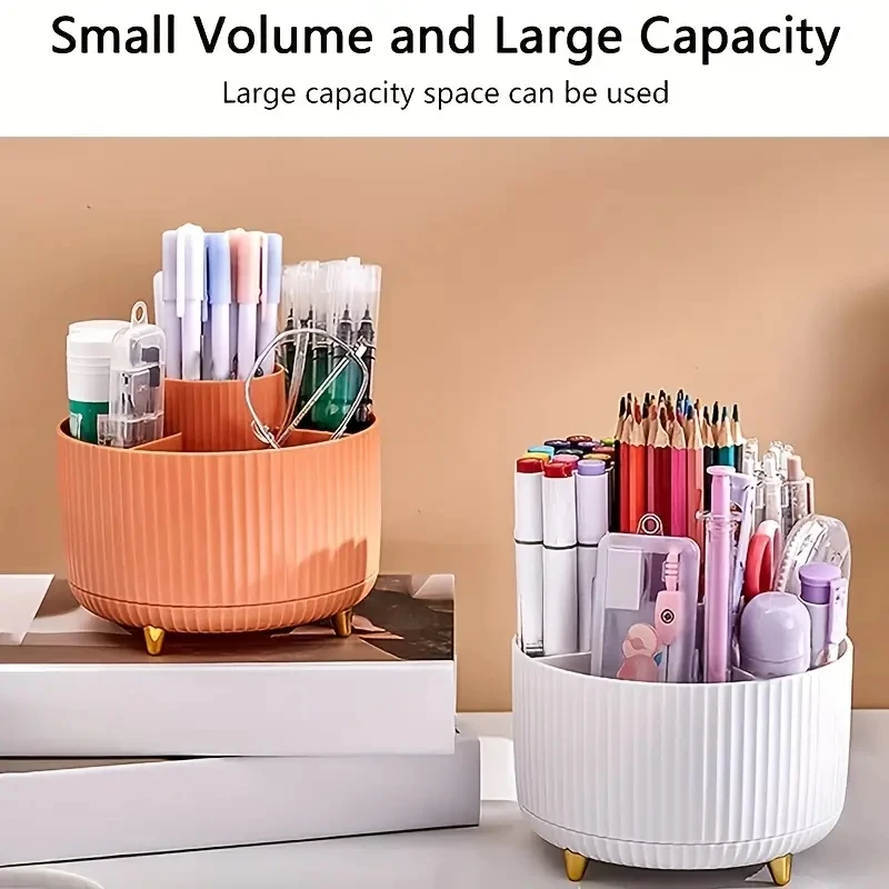 360°Rotatable Pen Holder Large Capacity Desk Pencil Storage Box 5-Grid Stationery Organizer School Office Pen Stand