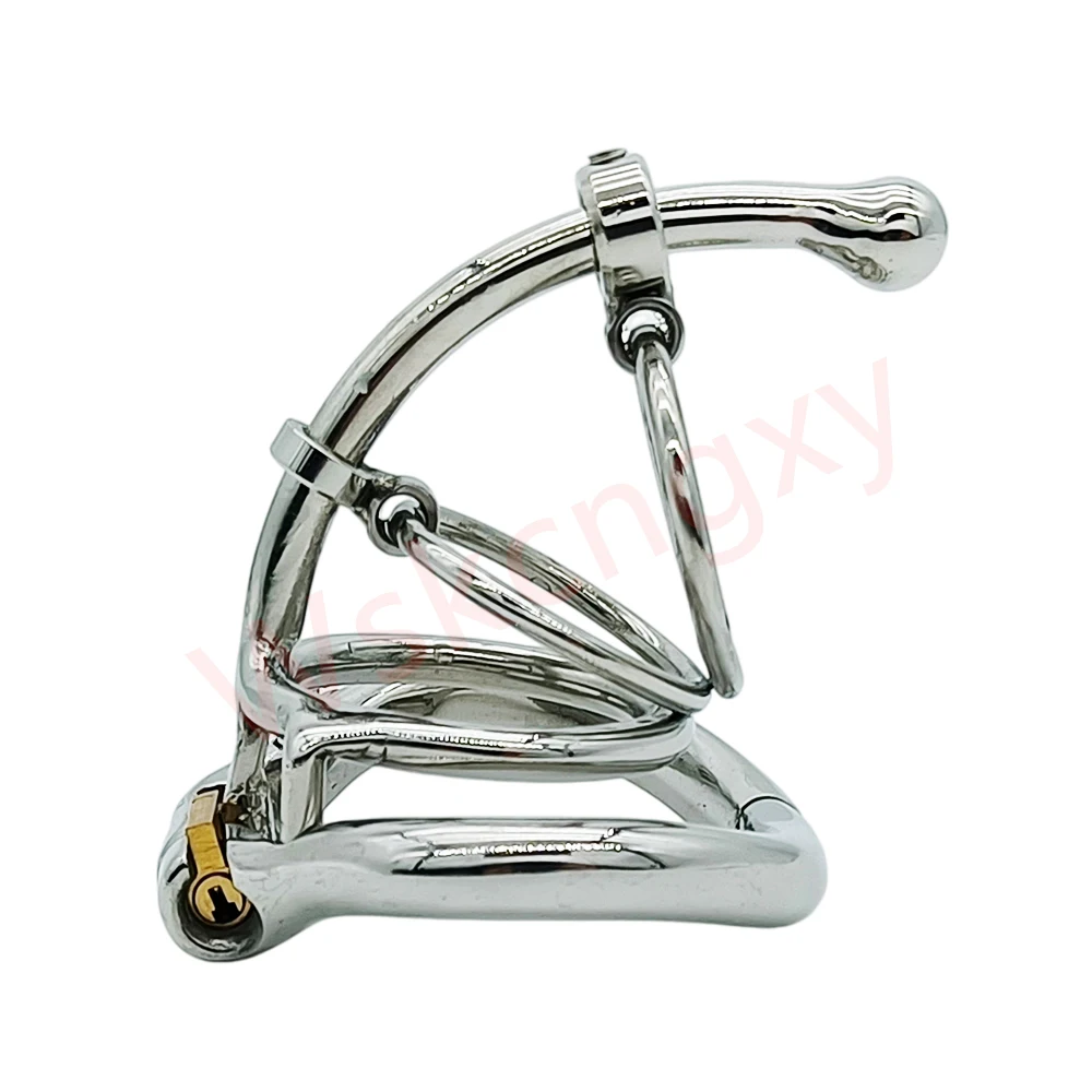 Unique Design Stainless Steel Male Chastity Cage with Can Open Arc Cock Ring Penis Lock Slave Restraint Adult Sex Toys for Men