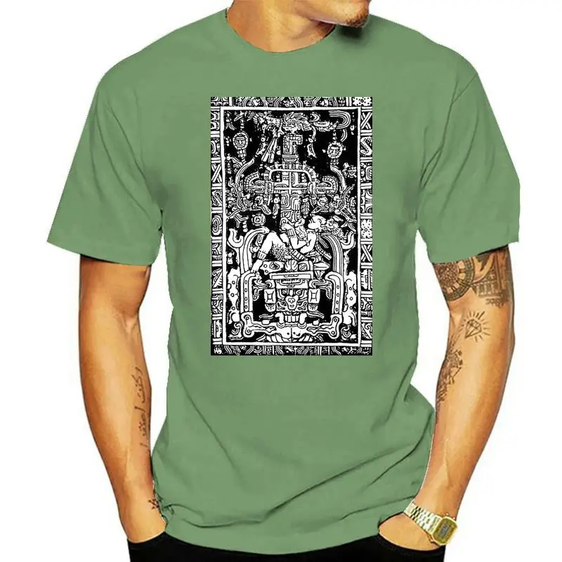 Men tshirt Ancient Astronaut Pakal Maya sarcophagus lid in Black & White  T Shirt women T-Shirt tees top