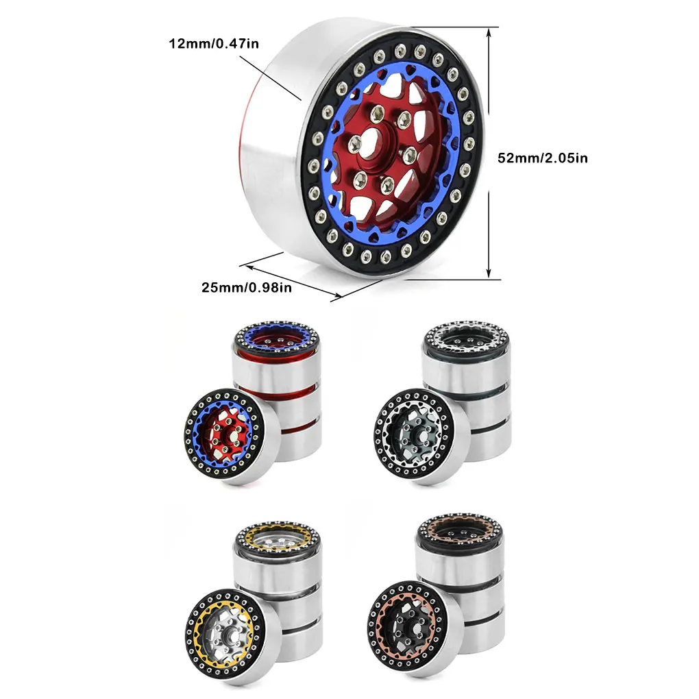 Metal Wheel Hub Car 1.9 Lace Rim RC Crawler Adapter Supplies Removed Replacement for SCX10 trx4 RC Red+Blue