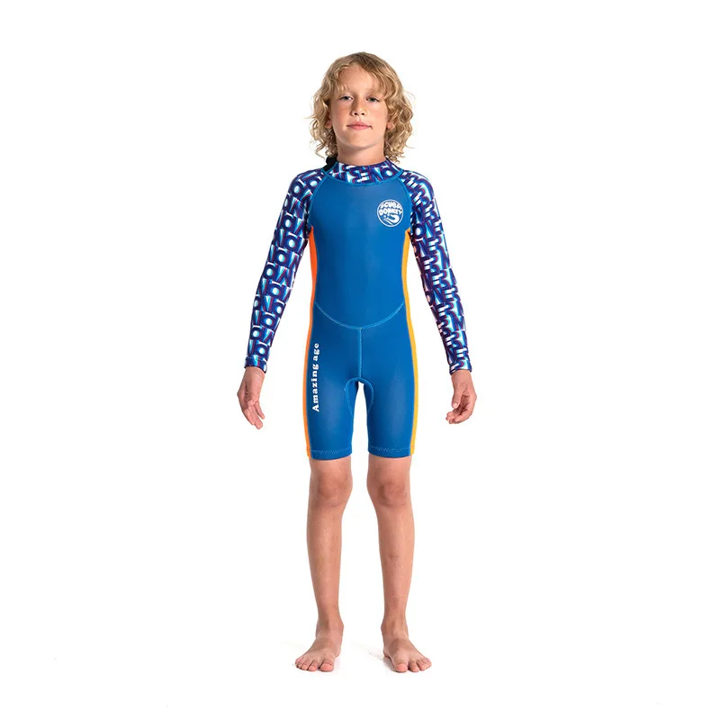 Kids 2.5MM Warm SCR Neoprene Wetsuit Children\'s Swimwears Elastic Diving Suit Long Sleeves Boys Girls Surfing Rash Guards