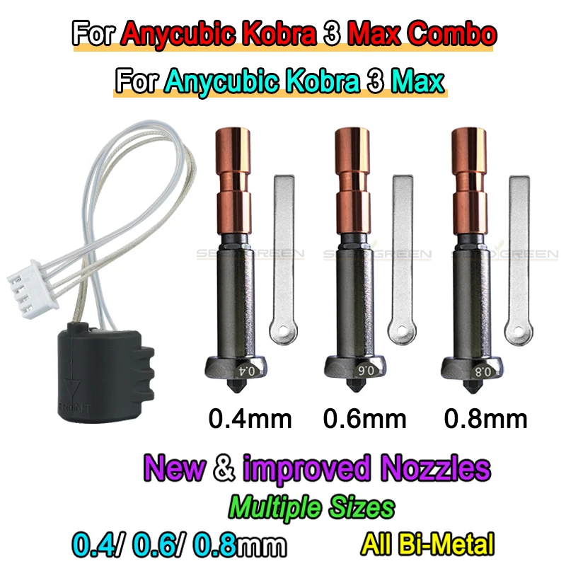 New Upgrade Nozzle For Anycubic Kobra 3 Max Nozzle Hotend Kobra 3 Max Combo Nozzle Throat 0.4mm 0.6mm 0.8mm