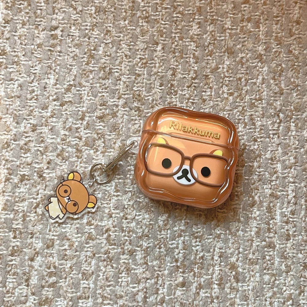 Cute Cartoon Rilakkuma Bear  Earphone Case For Airpods 4 Pro 3 2 1 Wireless Bluetooth Headset Protective Cover With Keychain view 3
