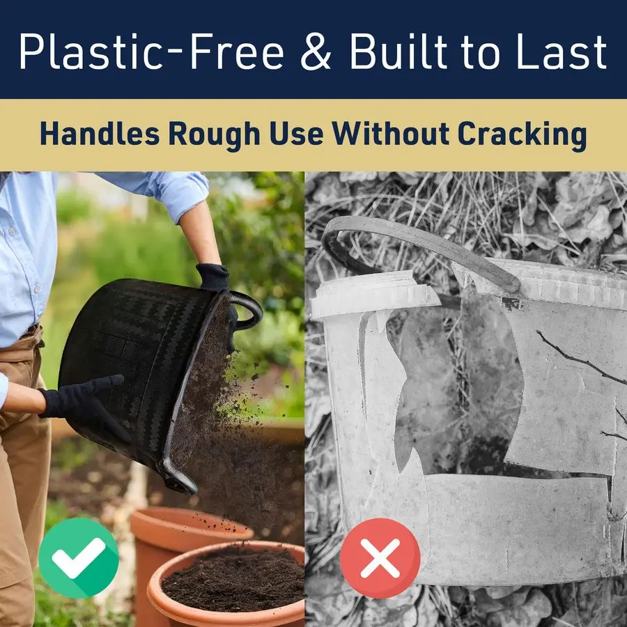 دلو بمقابض 30 لتر 8 جالون دلو من المطاط الطبيعي صندوق نفايات ساحة متعدد الاستخدام، سلة حصاد للبستنة، أو حوض المرافق لـ