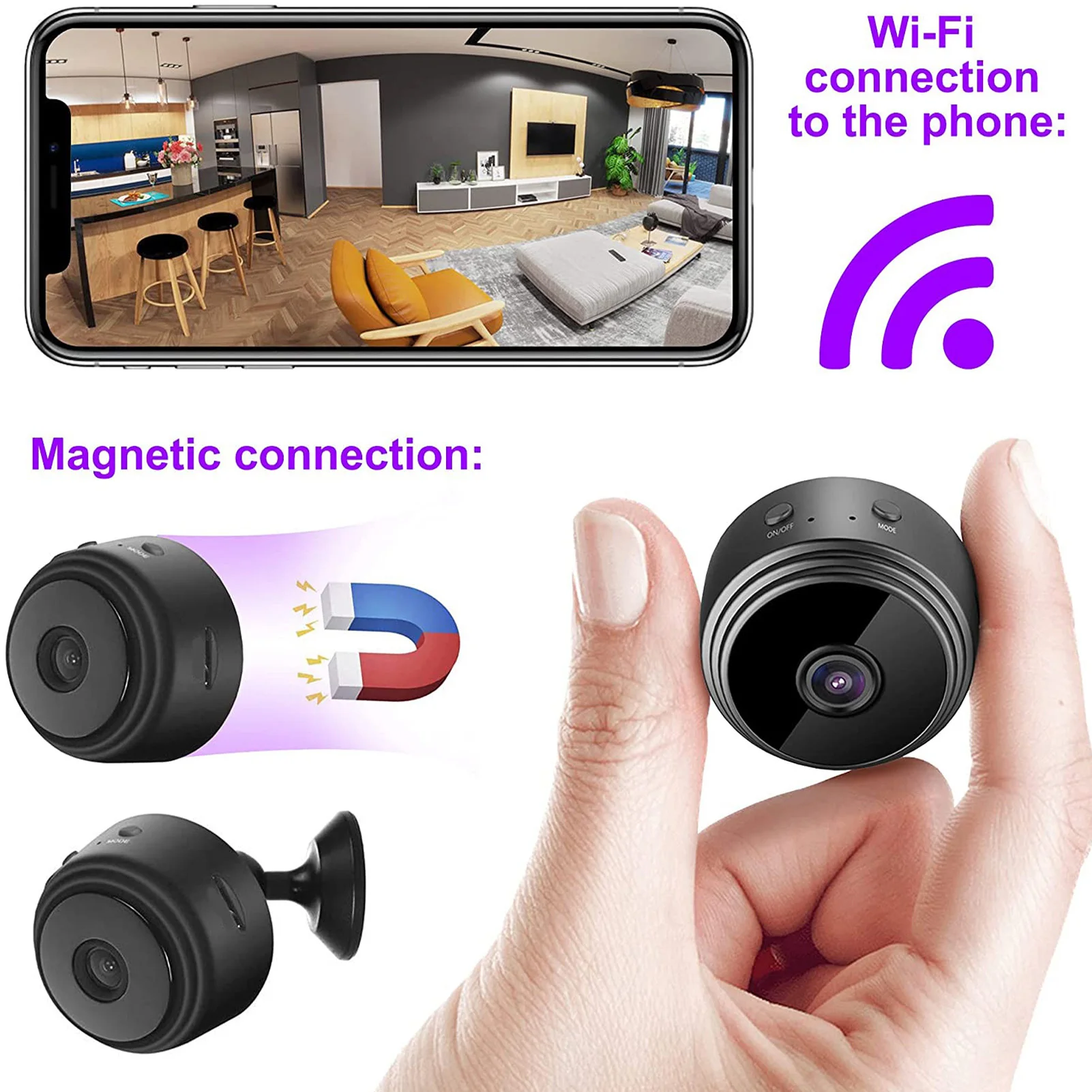 Indoor Security Camera 1080P Nightshot Mini Size Wide Viewing Angle Video Recording WiFi Security Camera