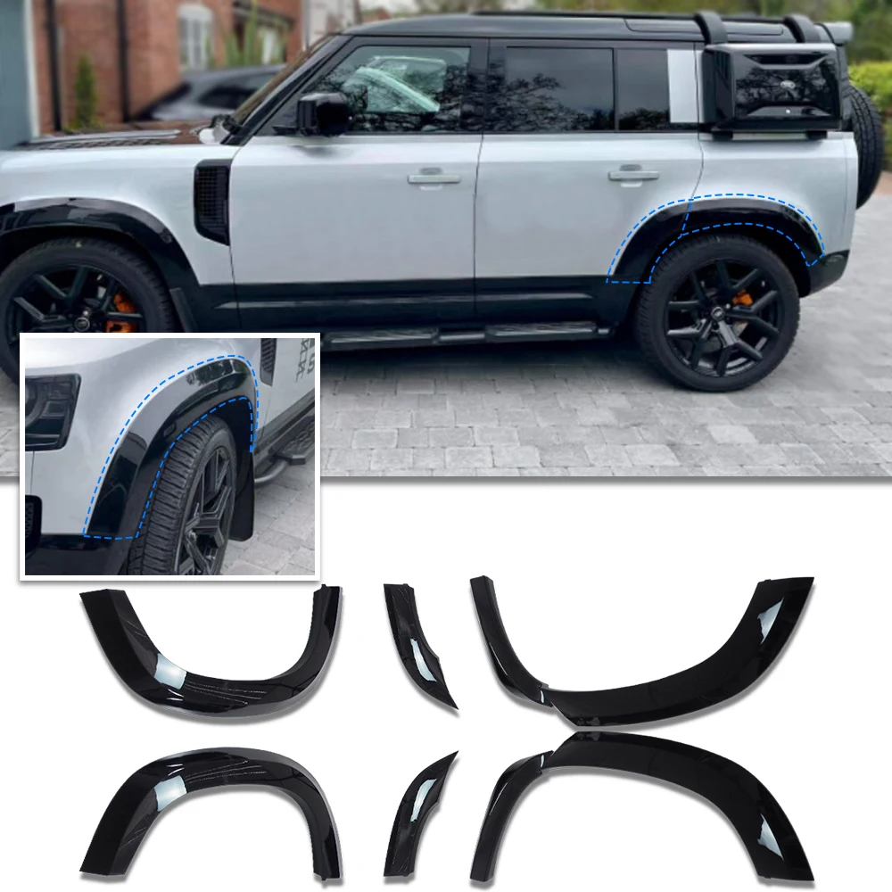 Acessórios para carro abs, 6 peças, sobrancelha, preto brilhante, protetor de arco, roda ampliada para land rover defender 110 2020 2021