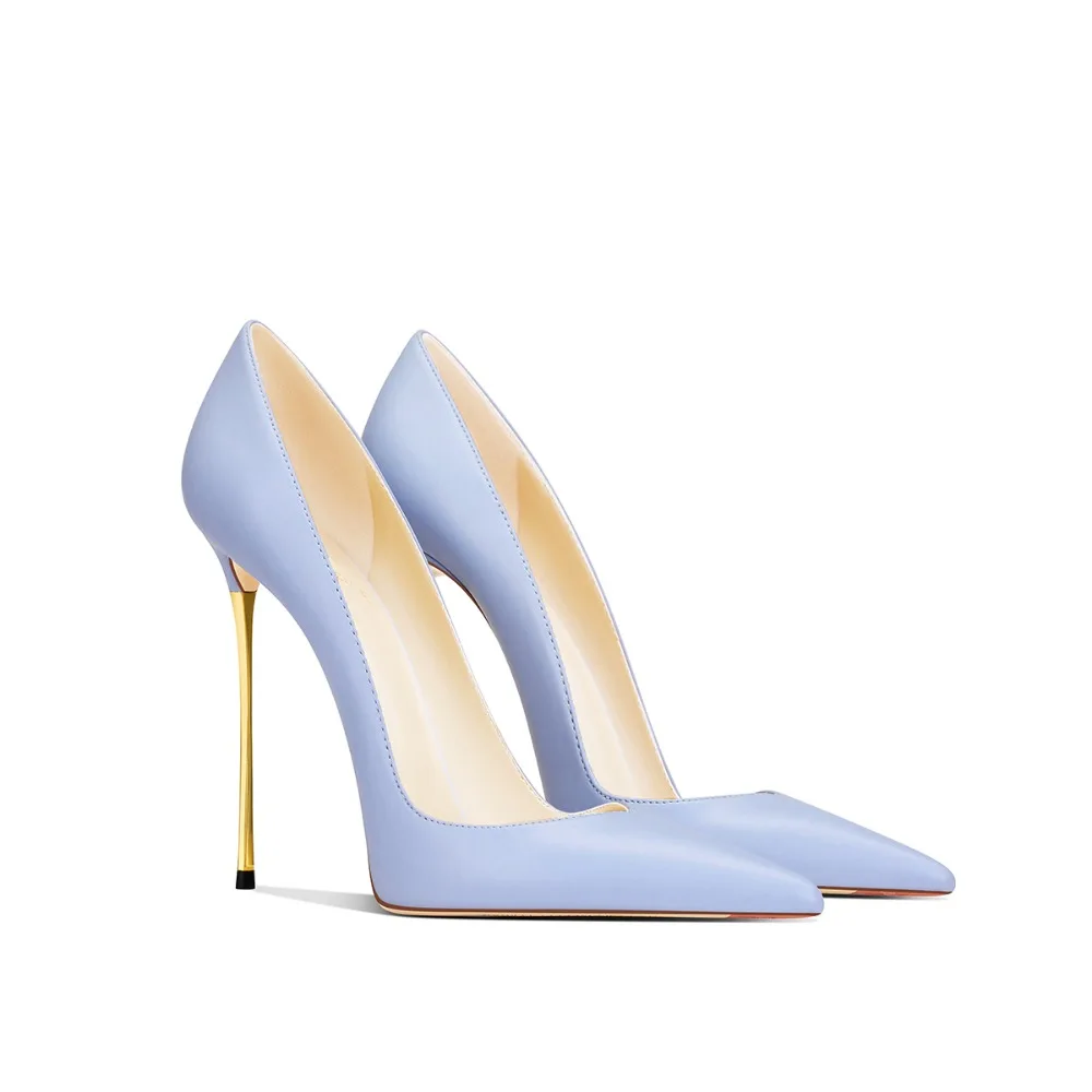 

Light Blue Genuine Leather French Heel Pointed Toe Stiletto Pumps for Women Autumn 2025
