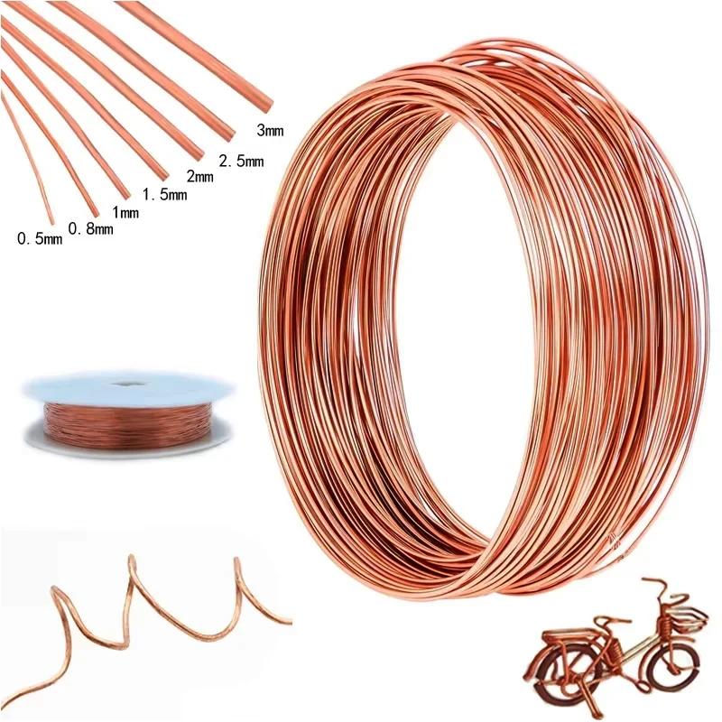 

5-10m Red Copper Wire 0.5-5mm, Bare Copper Wire High Conductivity Pure for Electrical, Crafts & DIY Projects