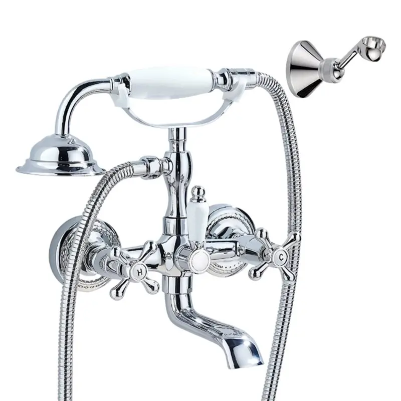 

【LIMITED EDITION】Chrome Plated Dual Handle Bathroom Tub Faucet With Integrated Handshower And Swivel Spout