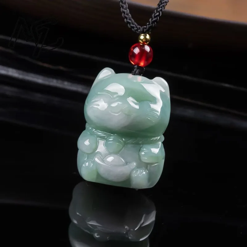 Natural Emerald Jade Lucky Cat Pendant Myanmar Jadeite Necklace Fashion Jewelry Charm Designer Lucky Gifts for Women Certificate view 4