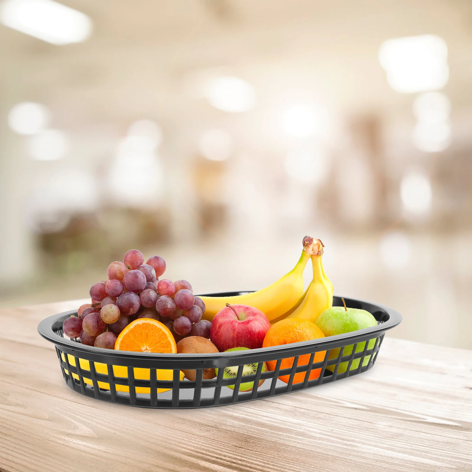 

6PCS Black Plastic Hot Dog Baskets Fruit Serving Tray Snack Plate Reusable Picnic Oval Bread Holder Storage Bowl