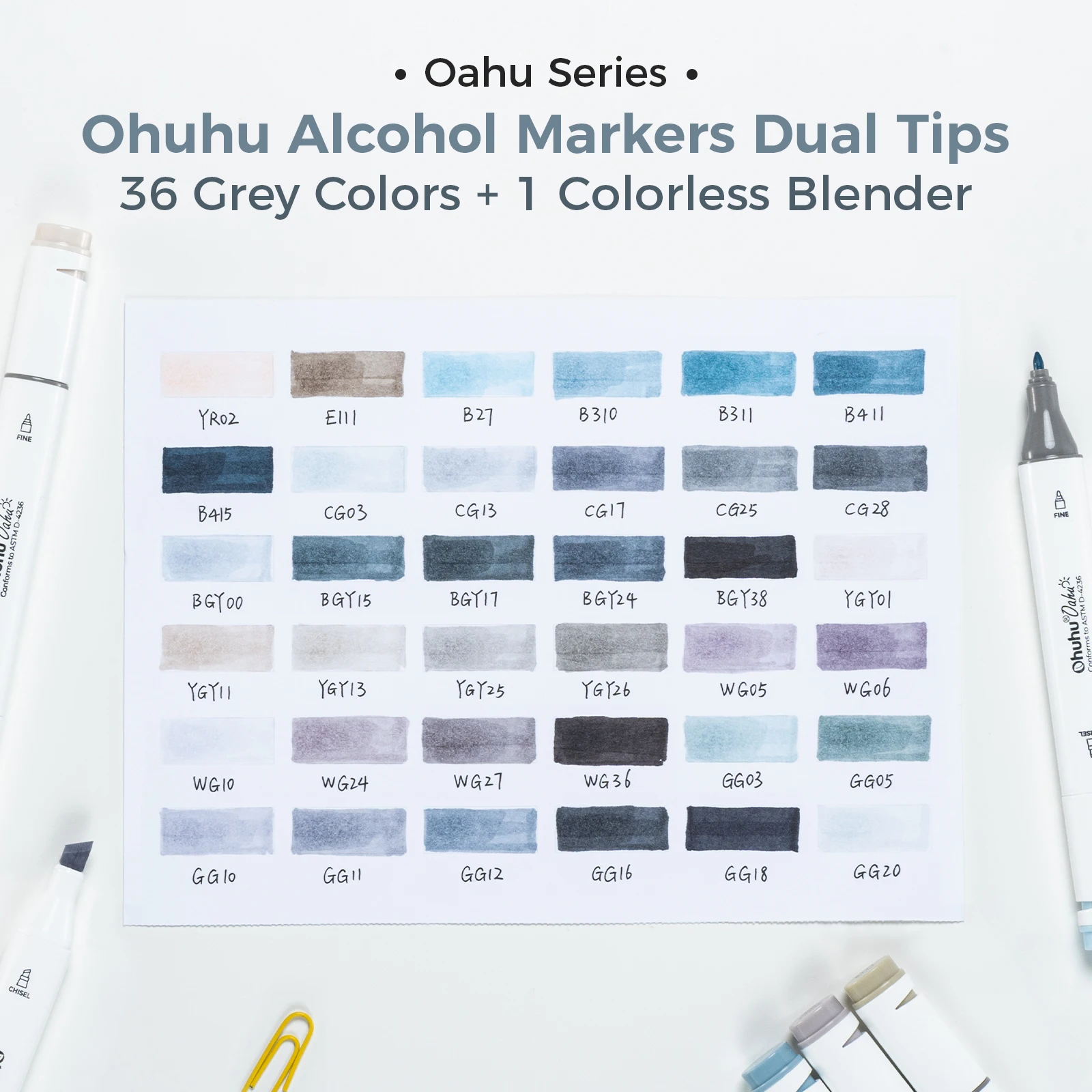 Ohuhu Oahu 36 Gray Tone Colors Marker Pen Set Alcohol Art Markers Dual Tips Felt Pen Sketching Drawing Graffiti Manga School Art