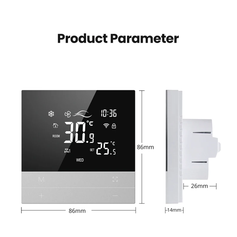 AVATTO-Tuya WiFi Inteligente Ar Condicionado Termostato Central, Interruptor De Aquecimento, Unidade De Fan Coil De 3 Velocidades, Trabalhar Com