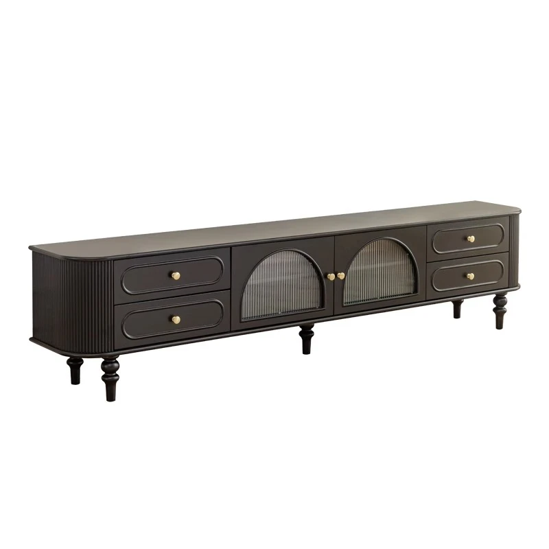 

French floor-to-ceiling black solid wood living room home 2025 new model