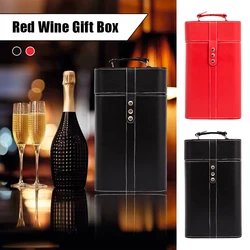 Vintage Pu Leather Box Double Wine Bottle Carrying Multifunction Holder Storage Case for Gift To Friend On Party Activities