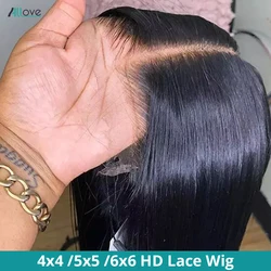 Allove 5x5 6x6 Lace Closure Wig Straight Human Hair Wigs 4x4  Transparent Lace Wig For Women Brazilian Remy Hair Wigs