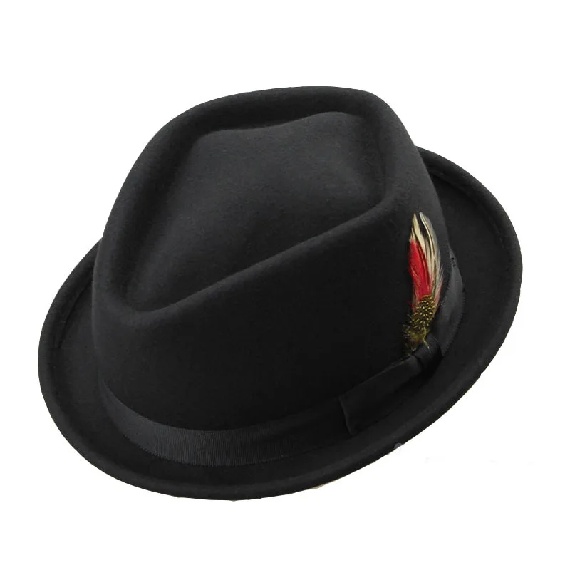 Large Size 60CM Men Wool Fedora Hat British Feather Bow Floppy Short Brim Jazz Hat Spring Winter Warm Big Head Men Fedora Hat