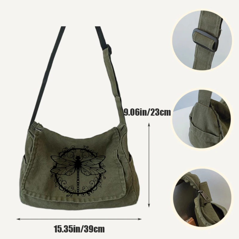 Vintage Damentasche Libellenmuster Canvas Umhängetasche Große Kapazität Weibliche Tote Umhängetasche Laptoptasche Pendeln