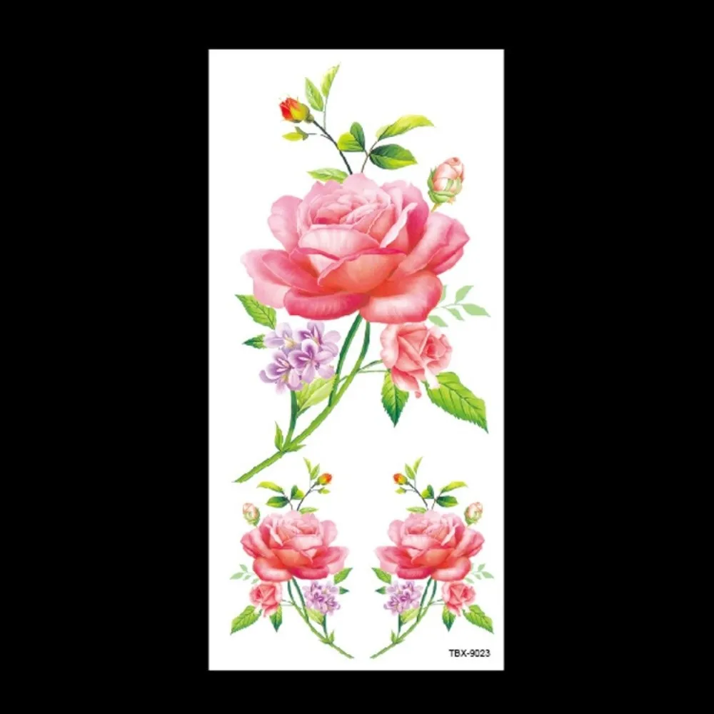 Rose Butterfly Flower Temporary Tattoo Stickers Waterproof 3D Texture Butterfly Tattoo Stickers Lotus Green Leaf Personalized