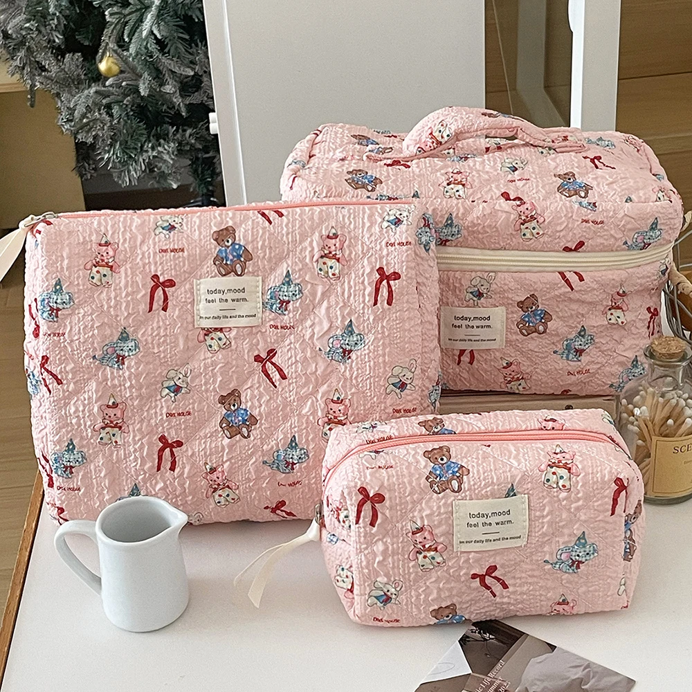 

Cute Pink Girls Cartoon Makeup Bag Portable Tote Cosmetic Pouch Handbag Women Personality Ladies Make Up Quilting Zipper Bag
