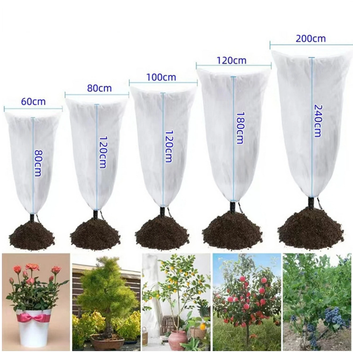 2PCS Winter Plant Protection Bag Non-woven Plant Against Cold Warm Cover Drawstring Buckle Style Vegetation Anti-Frost Bags