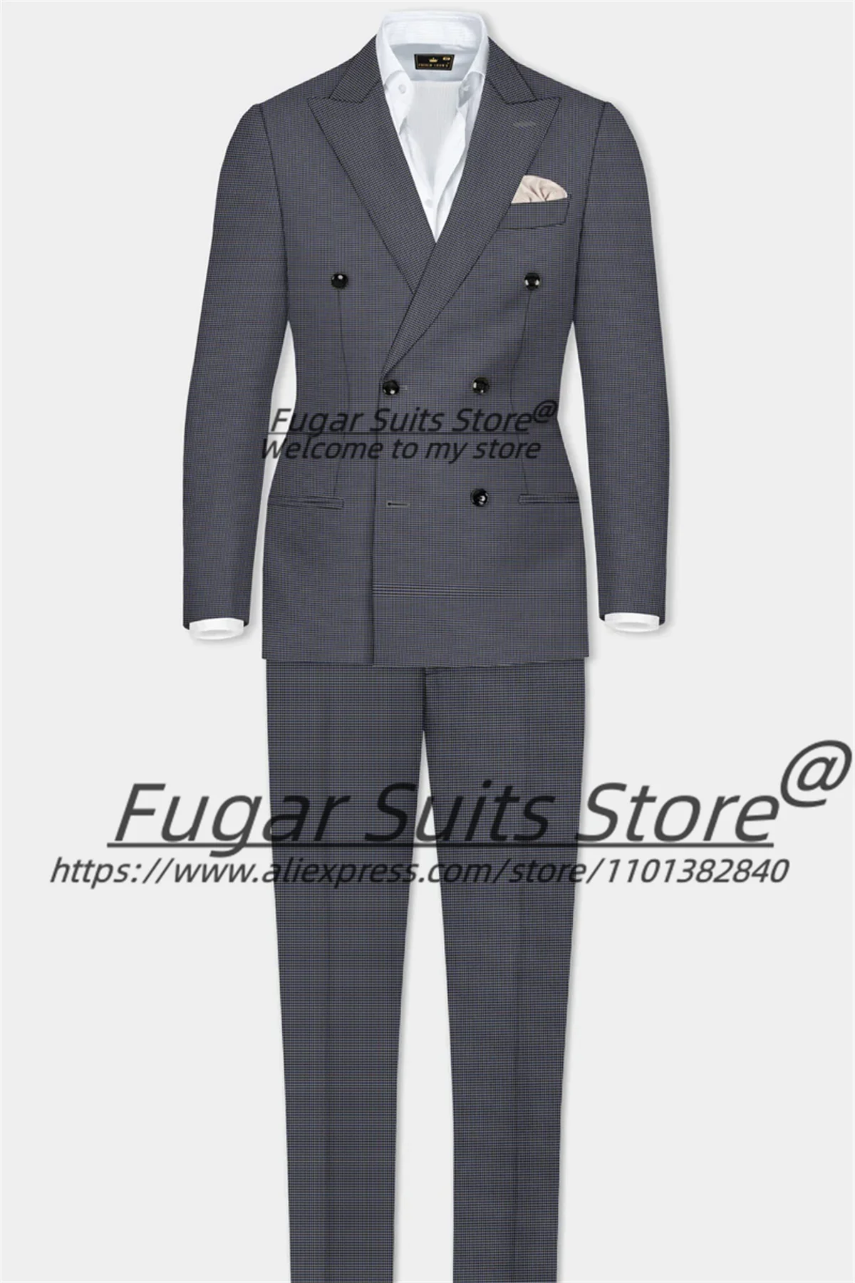 Formal Dark grey High-end Men Suits Slim Fit Double Breasted Groom Wedding Tuxedos 2Pieces Sets Elegant Male Blazers Ropa Hombre