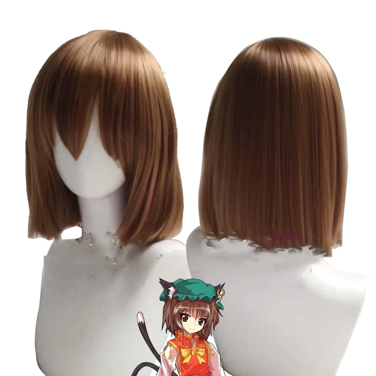 

Women Anime TouHou ProjectCosplay Chen Short Bob Brown Heat Resistant Synthetic Hair Wig