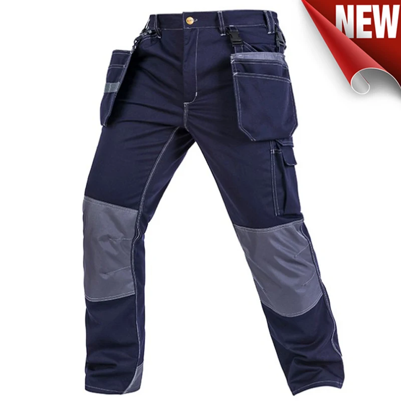 2025 New Polycotton Men Wear-resistance Multi-pockets Cargo Workwear Trousers Work Pant Black Dark Blue Army Green Grey S-5XL