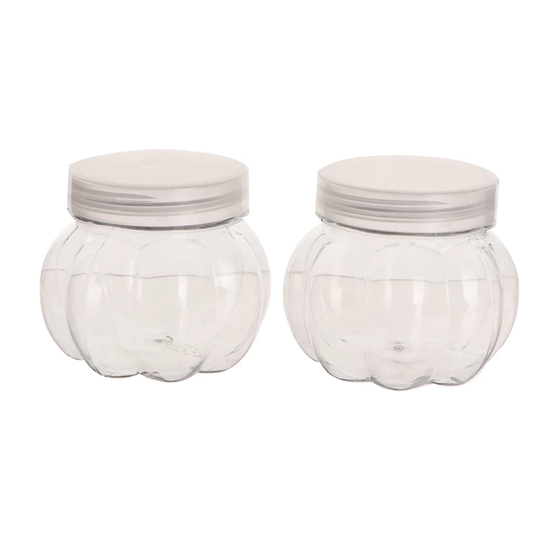 5pcs 150ml Pumpkin Jar Transparent Plastic Jar With Lid Candy Cookies Grain Tea Seasoning Storage Container Kithchen Supplies