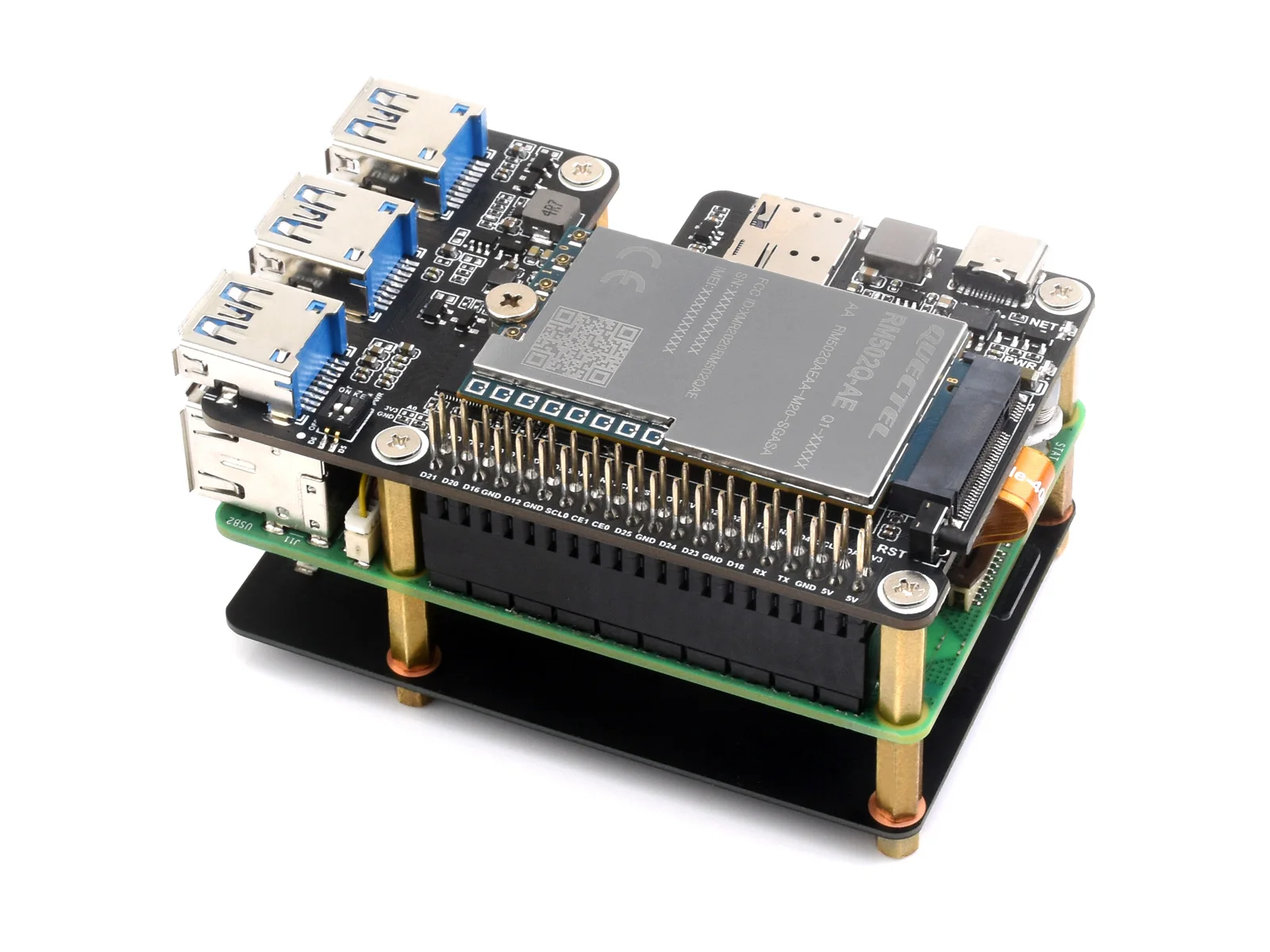PCIe TO 4G/5G M.2 USB3.2 HAT+ 웨이브쉐어 (라즈베리 파이 5용) SIMCom Quectel 4G 5G 모듈 호환 라즈베리 파이 5 HAT