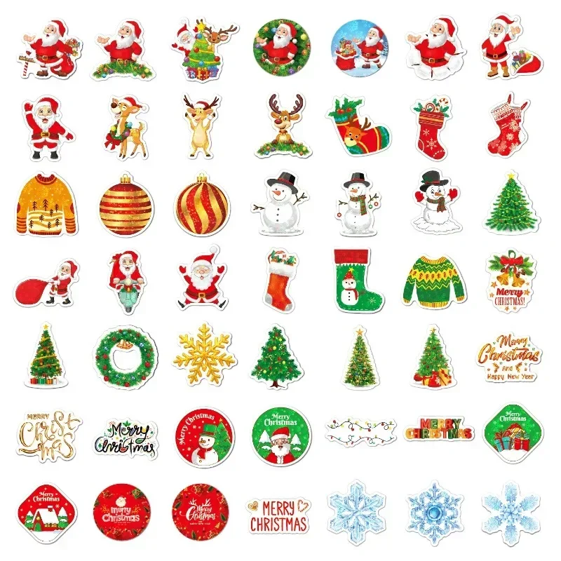 50pcs/set Christmas Sticker Children Festival Party Gift Decoration Waterproof Suitcase Cellphone Cup Stationery Adhesive Labels