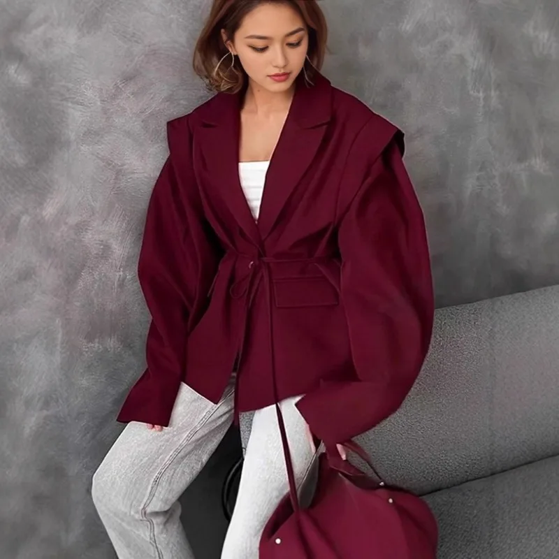 

Новинка Amazon 2026: Осенне-зимнее модное пальто в европейском и американском стиле с V-образным вырезом, на шнуровке, свободного кроя, универсальное, с эффектом стройности талии.