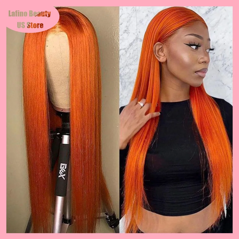 Lafino  Orange Lace Front Wig Human Hair 13x6 Straight Wig Ginger Wig Colored 13x4 Lace Frontal Bob Wigs Brazilian For Women