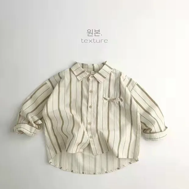 Boys Shirts Retro Pure Cotton Korean Children Clothing Spring and Summer New Vertical Striped Shirt for Boys Trendy and Fashion