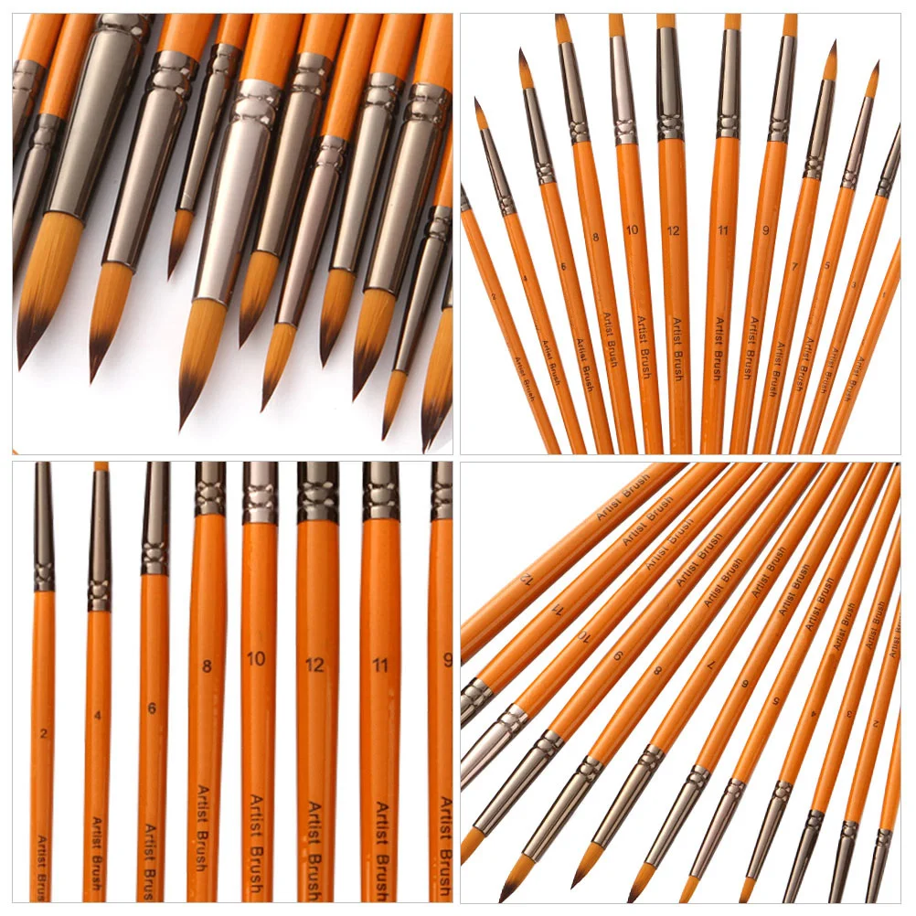 

12Pcs Nylon Hair Paint Brushes Set Assorted High-Grade Wood Aluminum Handle for Acrylic Oil Watercolor Gouache Painting Artist