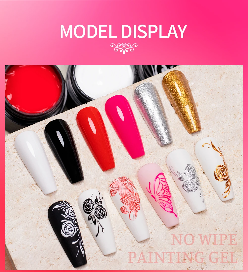 AWStorG 5 g 4-in-1 No Wipe Painting Gel Lack No Flowing Black White Color Painting Liner Nail Art Glitter UV Gel Top Coat Man – Detail 5