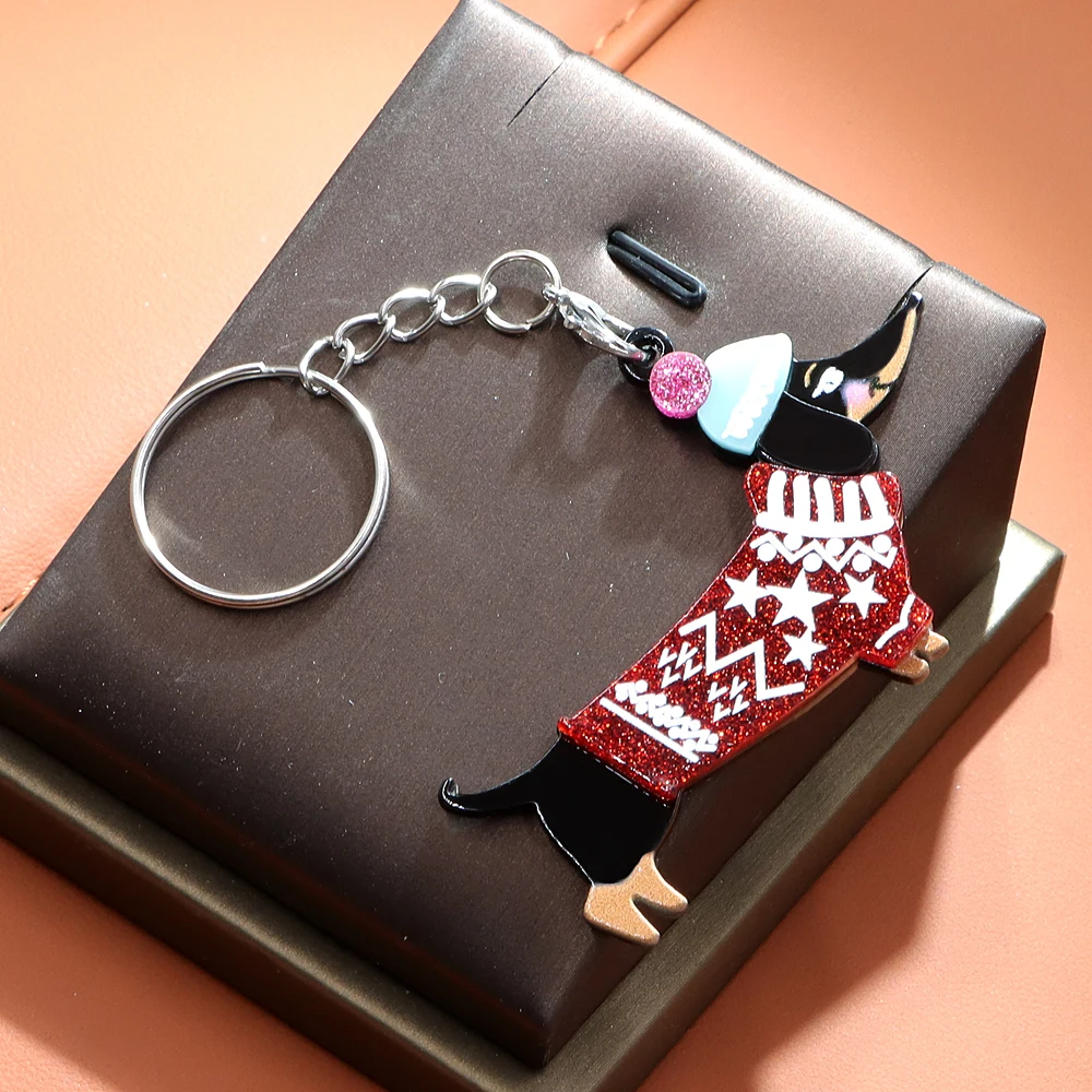 CINDY XIANG Acrylic Handmade Black Dog Key Chain Christmas Gift Keychain