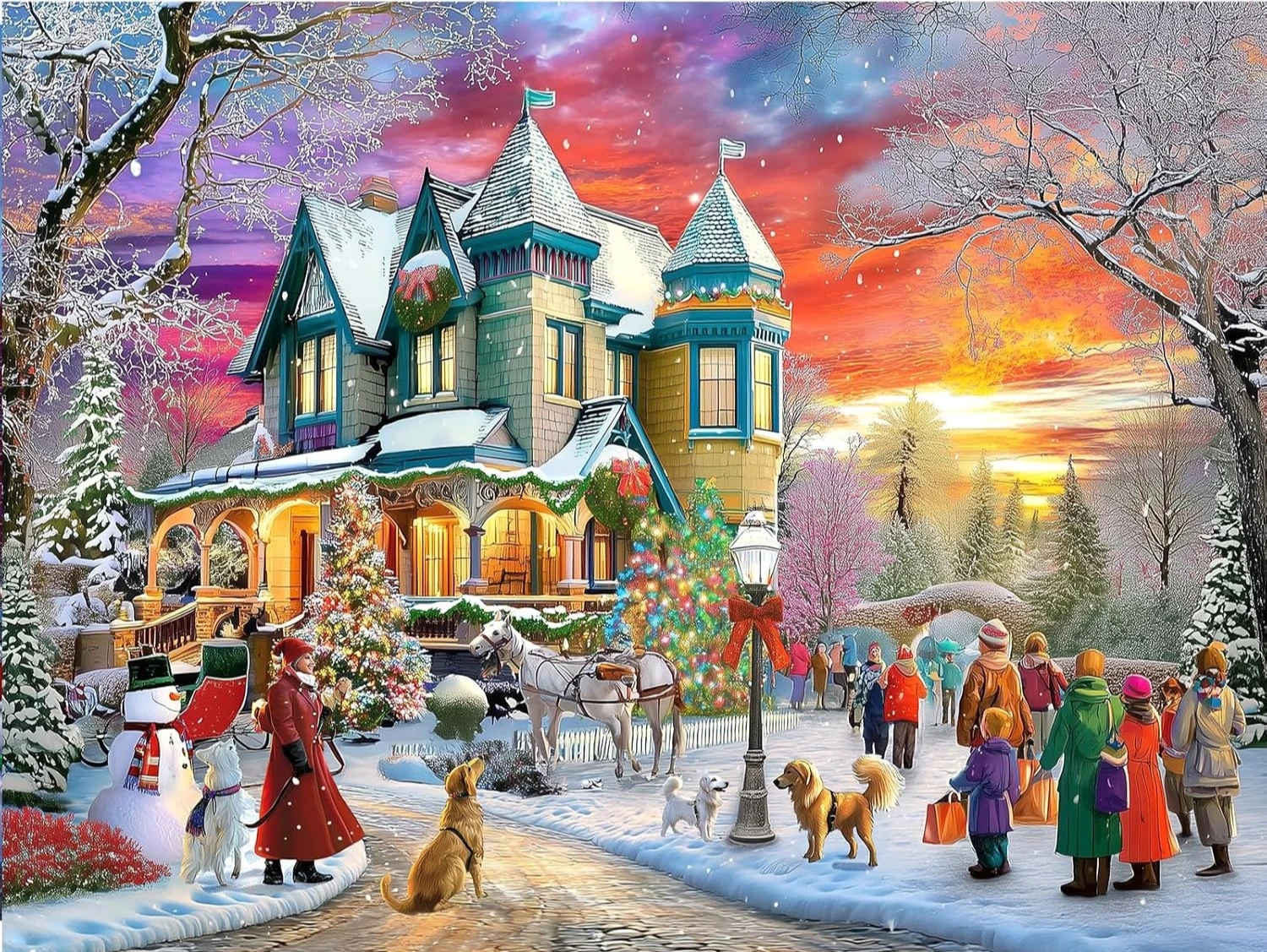 

Christmas Village Cartoon Puzzles Wooden Jigsaw Puzzles 120/300/500/1000 Pieces Educational Toys for Adults/Kids Birthday Gift