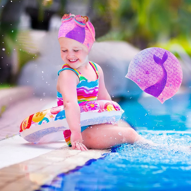 Gorro de natación para niños y niñas, gorro de piscina de silicona elástica impermeable, gorro de baño para natación, gorro de buceo para niños