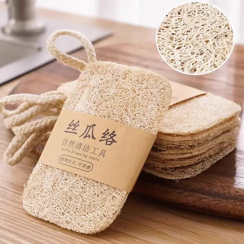 1-6pcs Natural Luffa Dish Towel Washing Cloth Sponge Loofah Scrub Pad Dish Pot Oil Stain Removing Scrubber Kitchen Clean Brushes