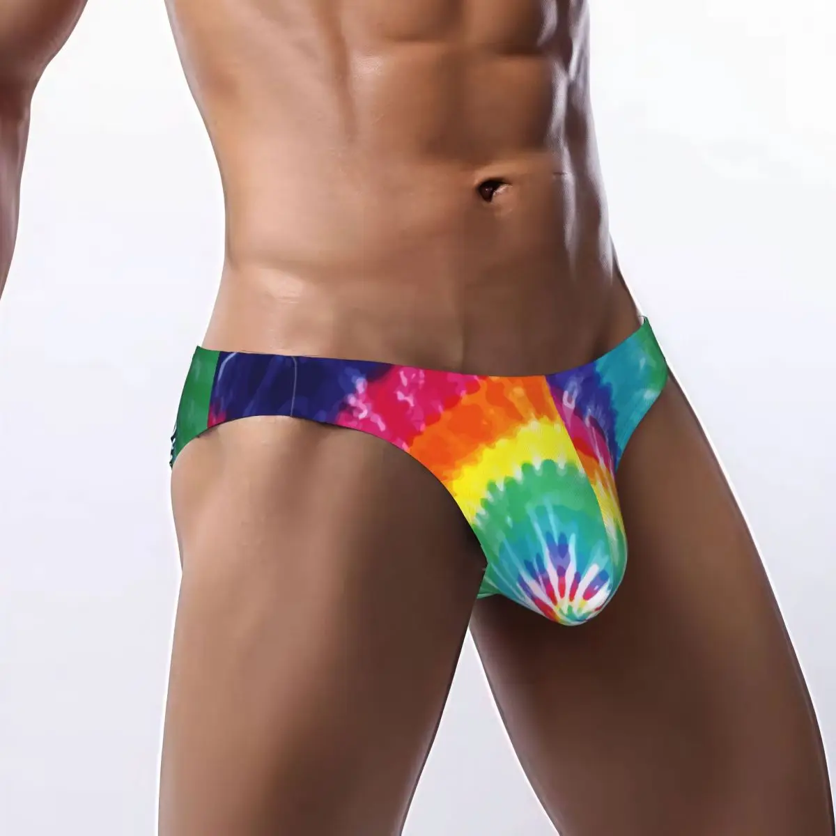 Men Bikini Briefs Tie Dye Rainbow Print Male Underwear Breathable Underpants