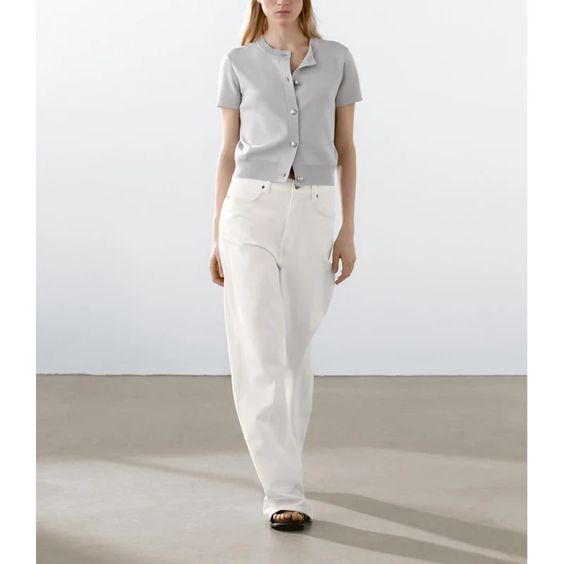 

Lightweight ort Sve round Ne Knitted Open Front irt Commuter Sle Women's Faion Summer New Arrival Polyester Fiber