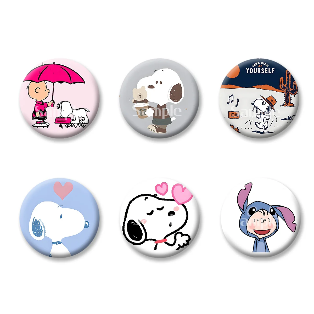 

Flash Badge Cards Snoopy Anime Cartoon Souvenir Girl Keychains Convenient Makeup Mirror Fridge Magnet ACG Accessories