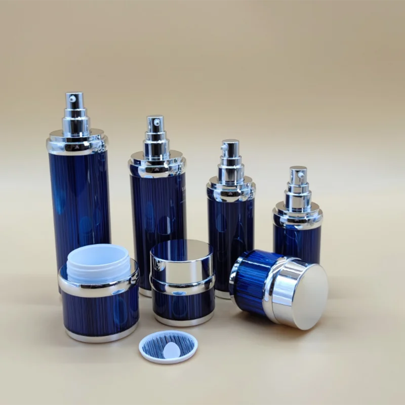 10pcs/lot 15g 30g 50g 30ml 50ml 100ml 120ml blue silver gold line brushed double layer acrylic bottle vacuum lotion bottle