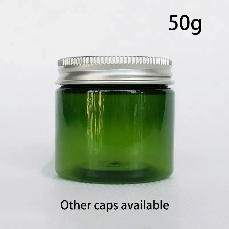 Tarro de plástico verde de 50ml, botella vacía rellenable de 50g, loción cosmética, crema, cápsula de granos de té, contenedor de embalaje de viaje