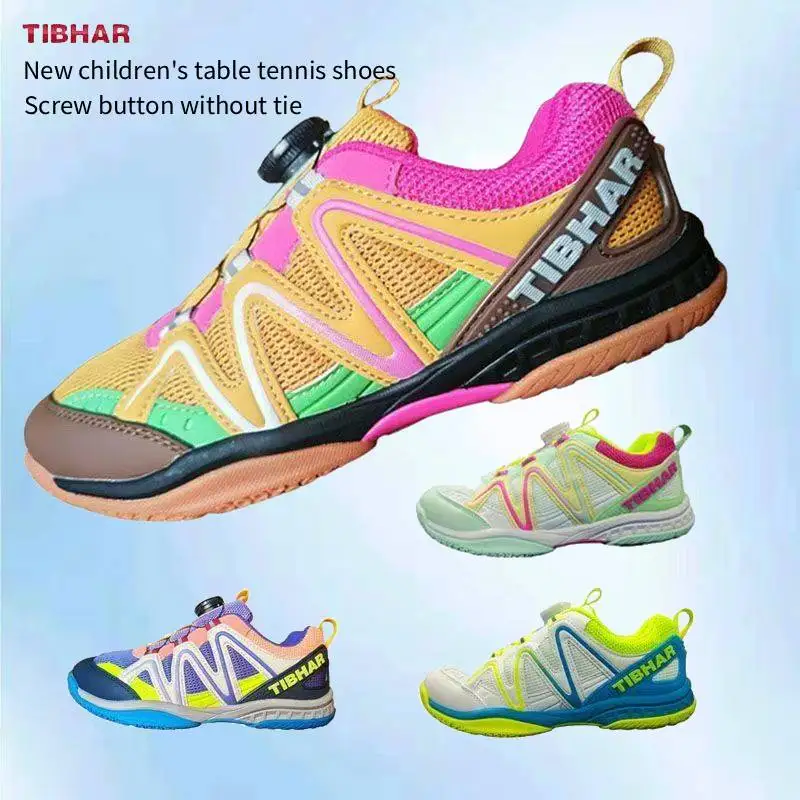 TIBHAR Children's table tennis shoes with knob buckle, professional breathable and wear-resistant sports shoes