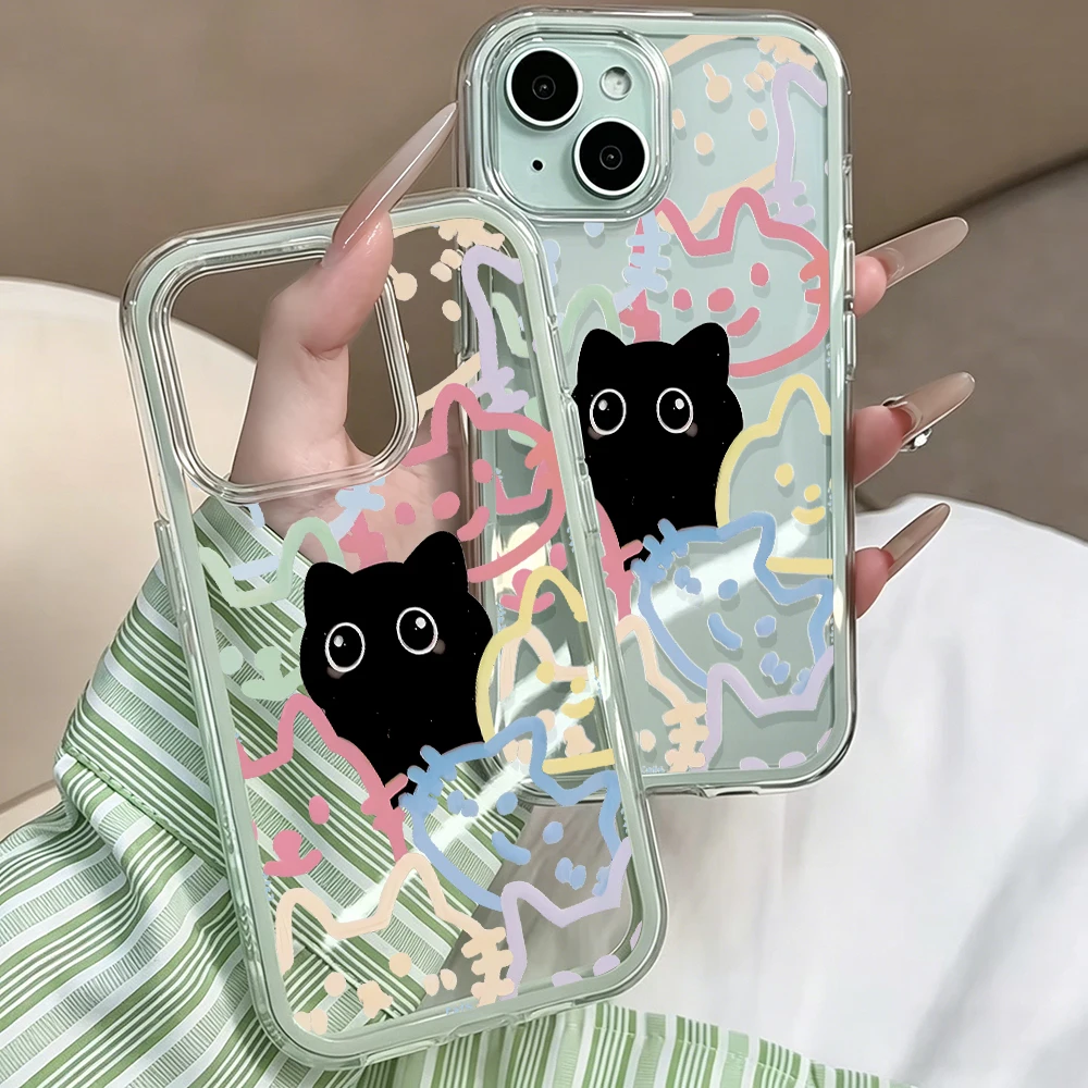 Niedliche Schwarze Katzen-Motiv Transparente Handyhülle für iPhone 11 12 13 14 15 16 17 Pro Max Plus Air Klare Stoßfeste Schutzhülle – Detail 5